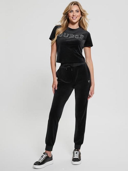 Guess Eco Couture Velvet Logo Tee Negrii | GUESS-SN28397