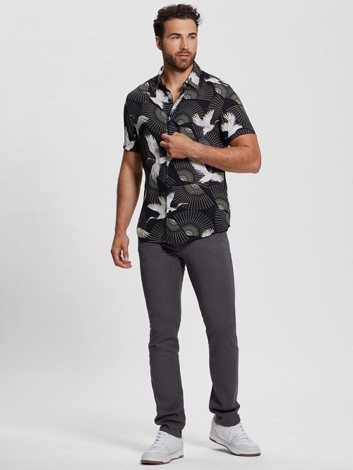 Guess Eco Crane Shirt Negrii Albi | GUESS-SN31081