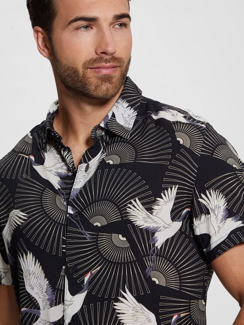 Guess Eco Crane Shirt Negrii Albi | GUESS-SN31081