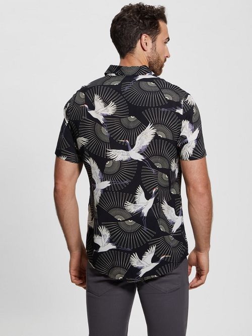 Guess Eco Crane Shirt Negrii Albi | GUESS-SN31081