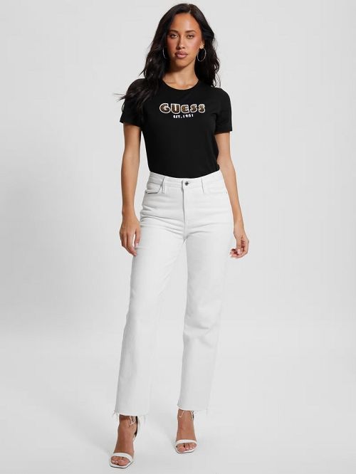 Guess Eco Crewneck Rhinestone Logo Tee Negrii | GUESS-SN27054