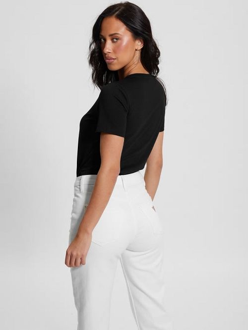 Guess Eco Crewneck Rhinestone Logo Tee Negrii | GUESS-SN27054