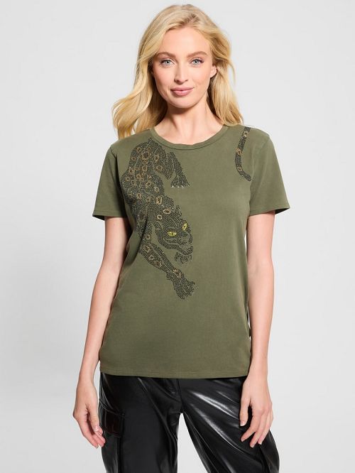 Guess Eco Crystal Panther Easy Tee Verzi | GUESS-SN27424