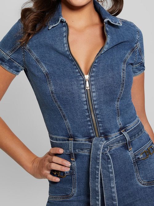 Guess Eco Deana Belted Denim Romper Albastri | GUESS-SN27015