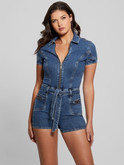 Guess Eco Deana Belted Denim Romper Albastri | GUESS-SN27015
