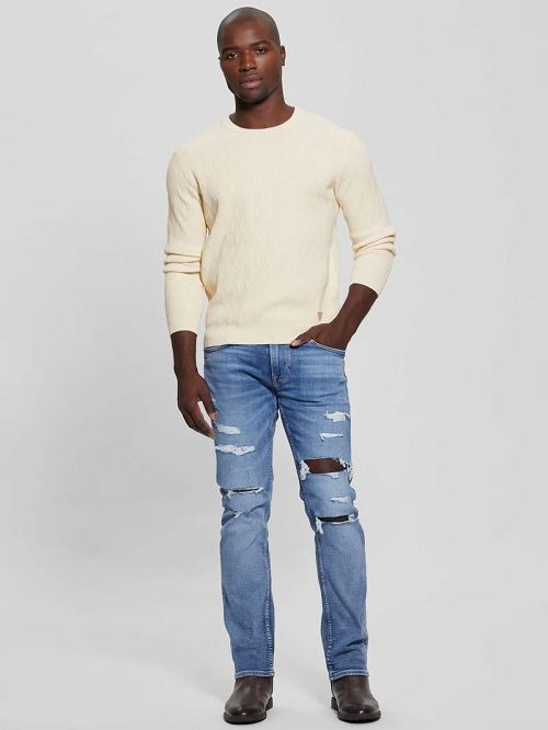 Guess Eco Delroy Stitched Sweater Albi | GUESS-SN31058