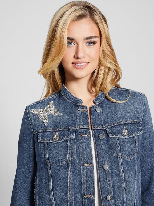 Guess Eco Delya Butterfly Denim Jacket Albastri | GUESS-SN28057