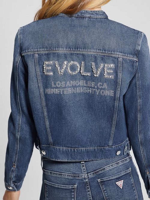 Guess Eco Delya Butterfly Denim Jacket Albastri | GUESS-SN28057