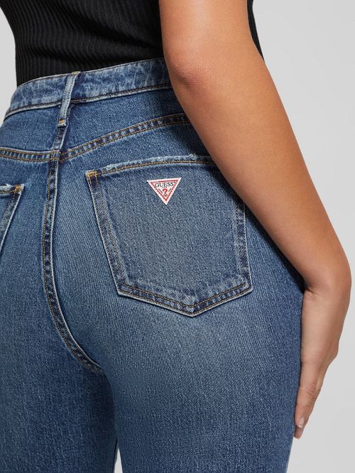 Guess Eco Distressed Mom Jeans Albastri | GUESS-SN26592