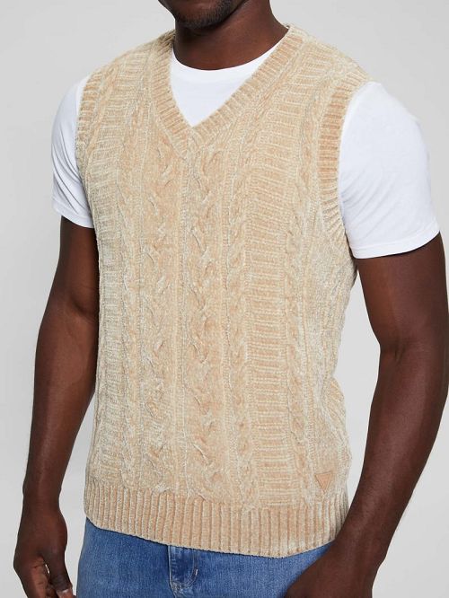 Guess Eco Ebe Cable-Knit Chenille Sweater Vest Albi | GUESS-SN31057
