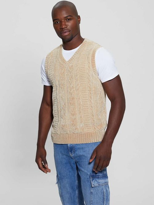 Guess Eco Ebe Cable-Knit Chenille Sweater Vest Albi | GUESS-SN31057