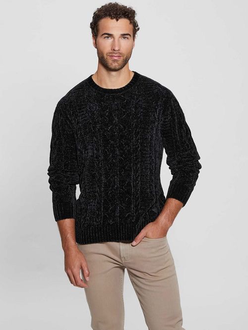 Guess Eco Egidio Cable-Knit Chenille Sweater Negrii | GUESS-SN31040