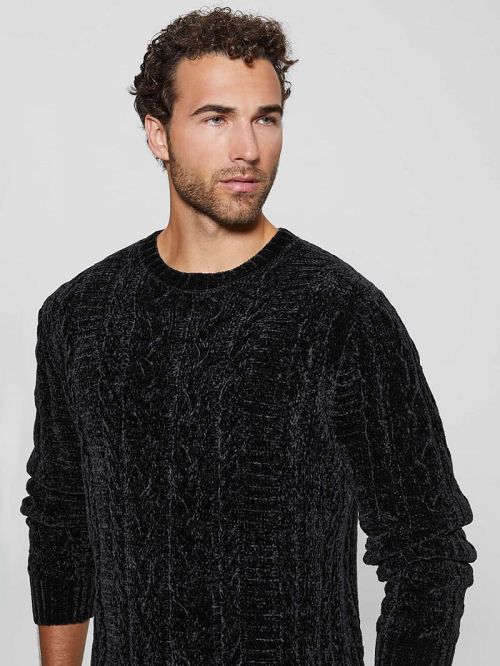 Guess Eco Egidio Cable-Knit Chenille Sweater Negrii | GUESS-SN31040