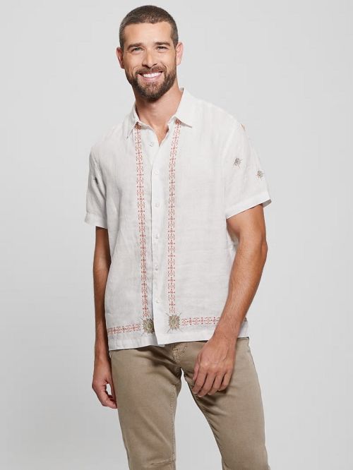 Guess Eco Embroidered Border Linen Shirt Albi | GUESS-SN31231