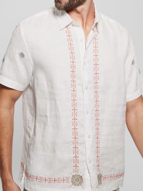 Guess Eco Embroidered Border Linen Shirt Albi | GUESS-SN31231