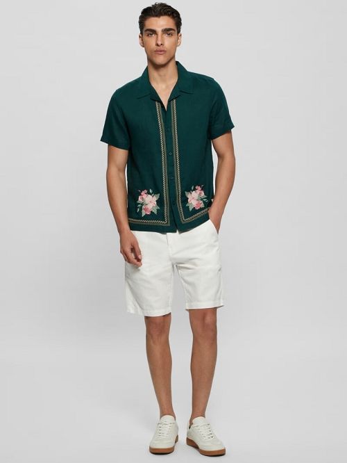 Guess Eco Embroidered Island Linen Shirt Verzi | GUESS-SN31136