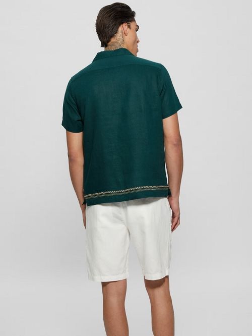 Guess Eco Embroidered Island Linen Shirt Verzi | GUESS-SN31136