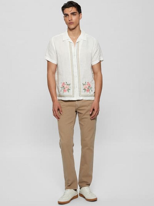 Guess Eco Embroidered Island Linen Shirt Albi | GUESS-SN31219