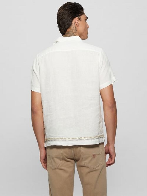 Guess Eco Embroidered Island Linen Shirt Albi | GUESS-SN31219