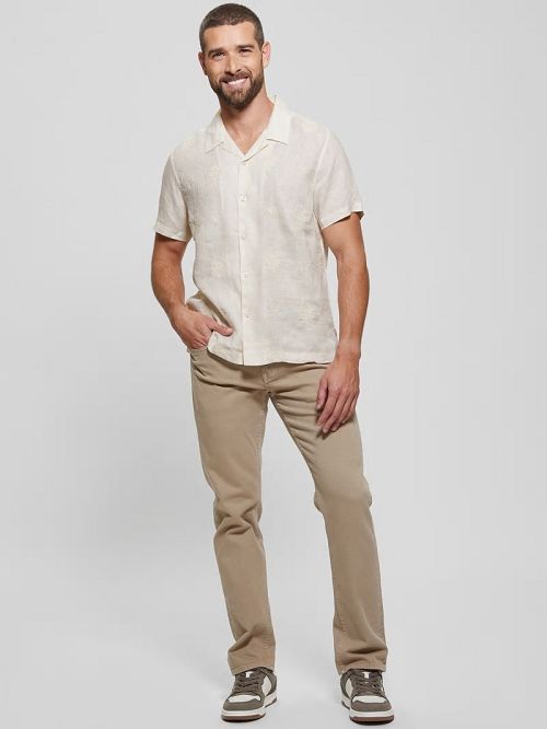 Guess Eco Embroidered Motif Linen Shirt Albi | GUESS-SN31268