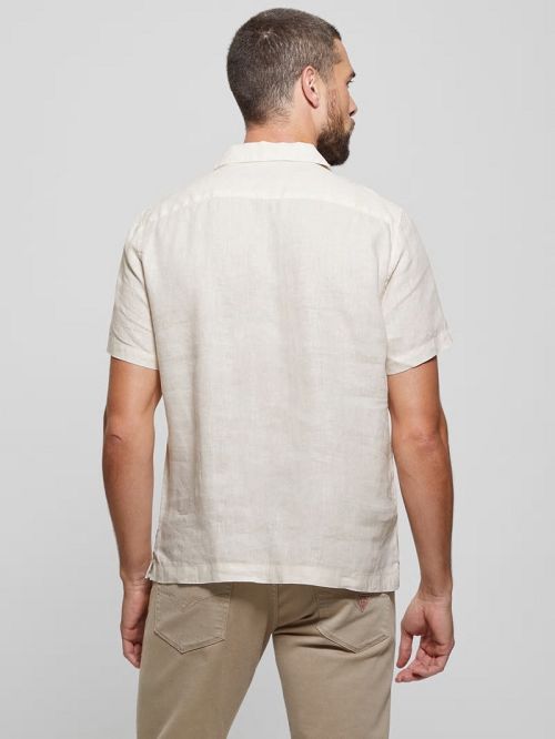 Guess Eco Embroidered Motif Linen Shirt Albi | GUESS-SN31268