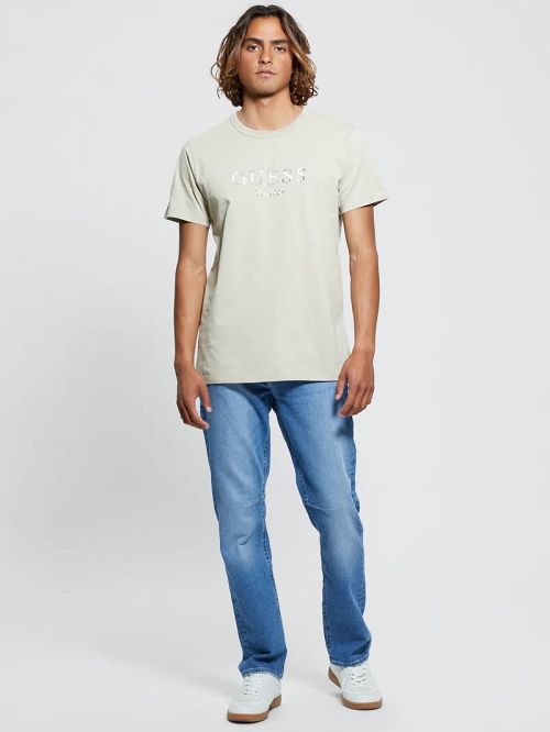Guess Eco Embroidered Signature Tee Bej | GUESS-SN30601