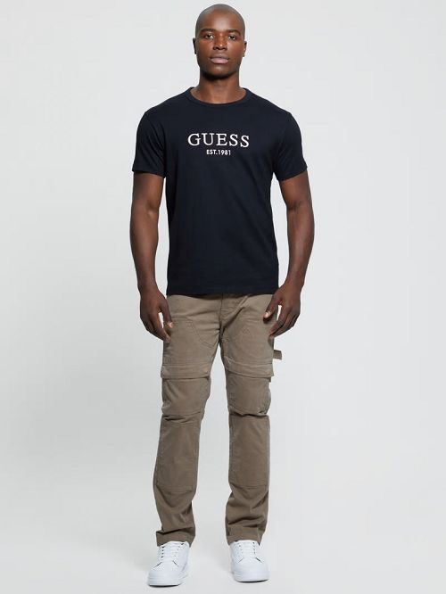 Guess Eco Embroidered Signature Tee Negrii | GUESS-SN30631