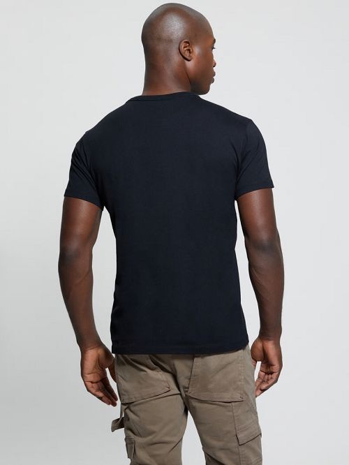Guess Eco Embroidered Signature Tee Negrii | GUESS-SN30631