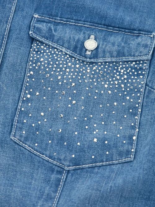 Guess Eco Equity Rhinestone Pocket Denim Shirt Albastri | GUESS-SN26584