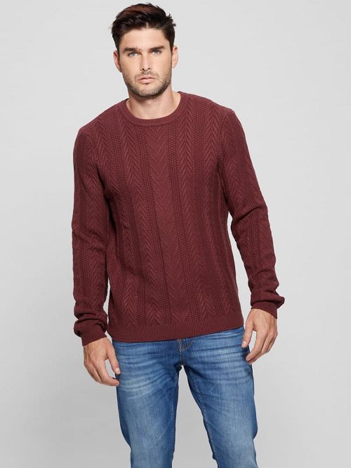 Guess Eco Ethan Cable Knit Sweater Rosii | GUESS-SN30891