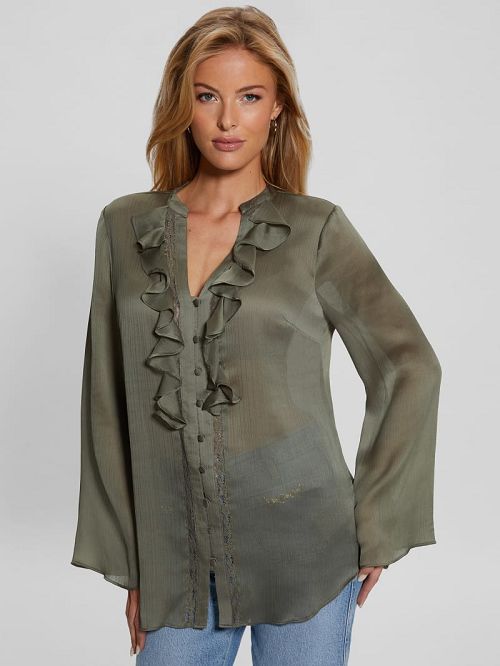 Guess Eco Eva Chiffon Top Verzi | GUESS-SN27266