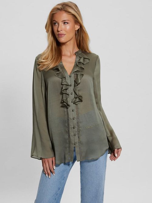 Guess Eco Eva Chiffon Top Verzi | GUESS-SN27266