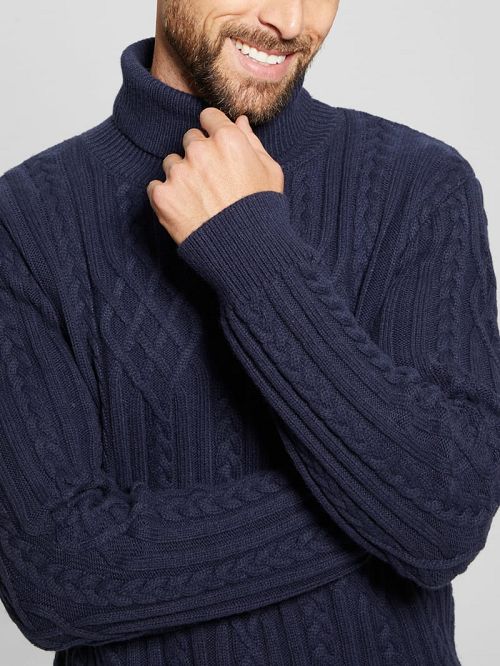 Guess Eco Evander Cable-Knit Sweater Albastri | GUESS-SN31050