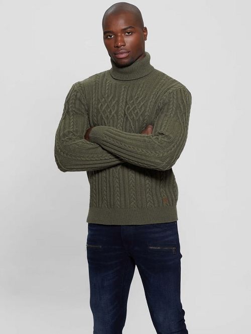 Guess Eco Evander Cable-Knit Sweater Verzi | GUESS-SN31054