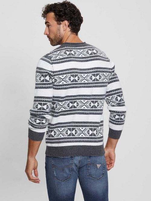 Guess Eco Ezekiel Jacquard Sweater Negrii Albi | GUESS-SN31045