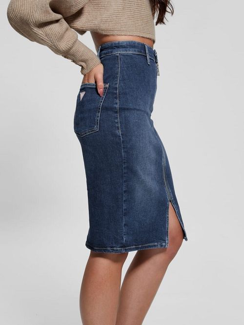 Guess Eco Flo Midi Denim Skirt Albastri | GUESS-SN26659