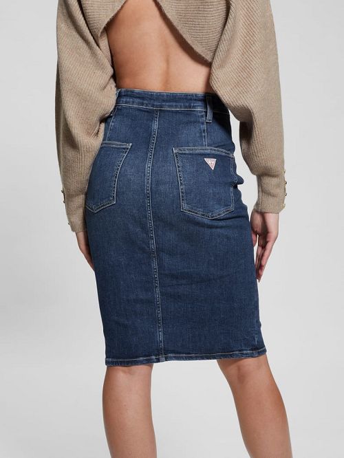 Guess Eco Flo Midi Denim Skirt Albastri | GUESS-SN26659