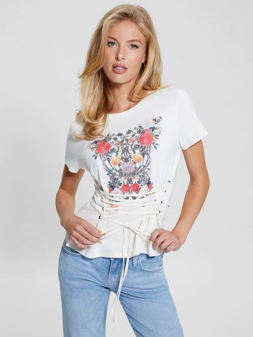 Guess Eco Garden Glow Lace-Up Tee Albi | GUESS-SN27452
