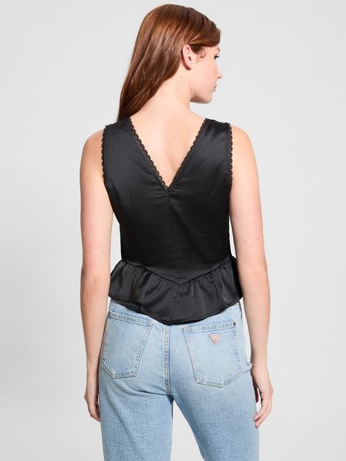 Guess Eco Gia Satin Lace Top Negrii | GUESS-SN27270
