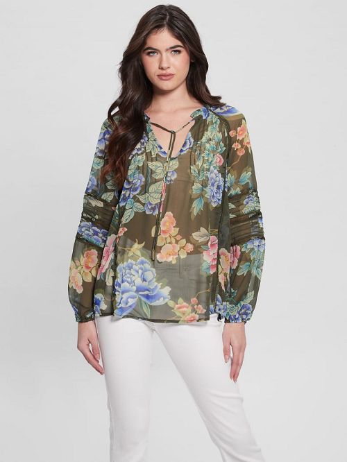 Guess Eco Gilda Printed Top Verzi | GUESS-SN27061