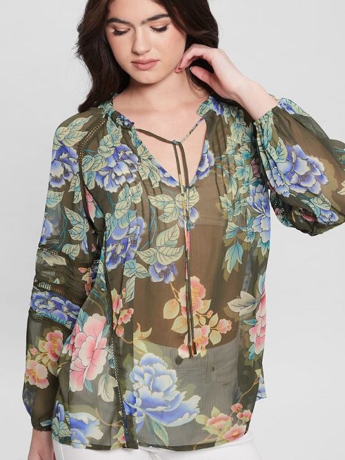 Guess Eco Gilda Printed Top Verzi | GUESS-SN27061