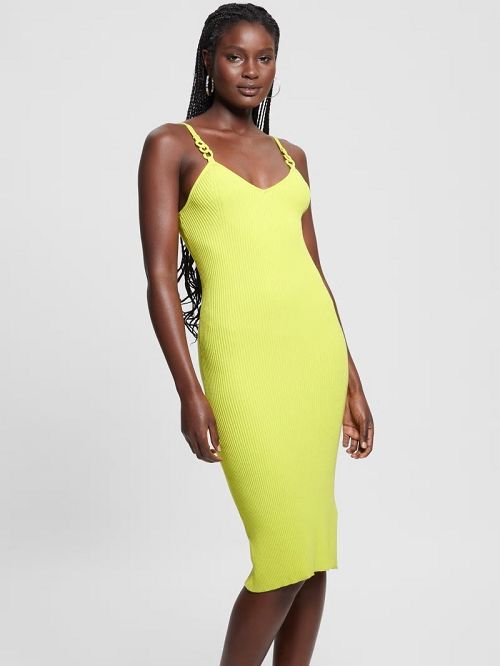 Guess Eco Gina Rings Rib Dress Galbeni | GUESS-SN26782