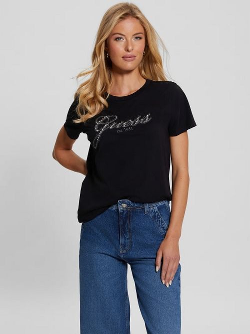 Guess Eco Glam Logo Easy Tee Negrii | GUESS-SN27170