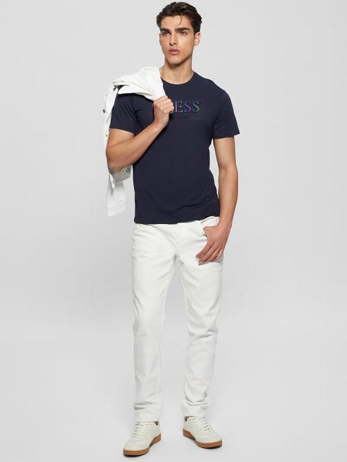 Guess Eco Iridescent Signature Tee Albastri | GUESS-SN30662