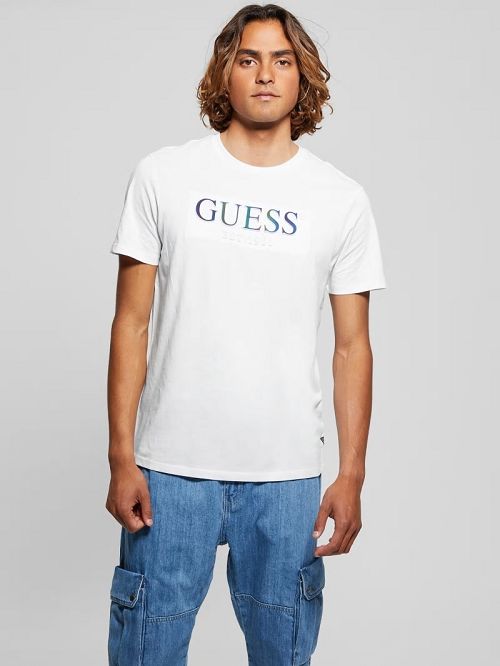 Guess Eco Iridescent Signature Tee Albi | GUESS-SN30594
