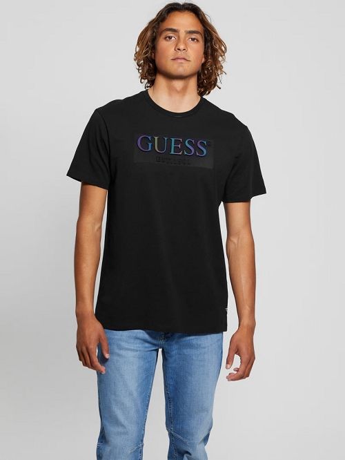 Guess Eco Iridescent Signature Tee Negrii | GUESS-SN30673