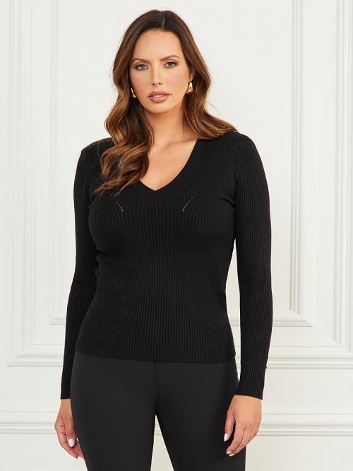 Guess Eco Isa V-Neck Sweater Top Negrii | GUESS-SN27409