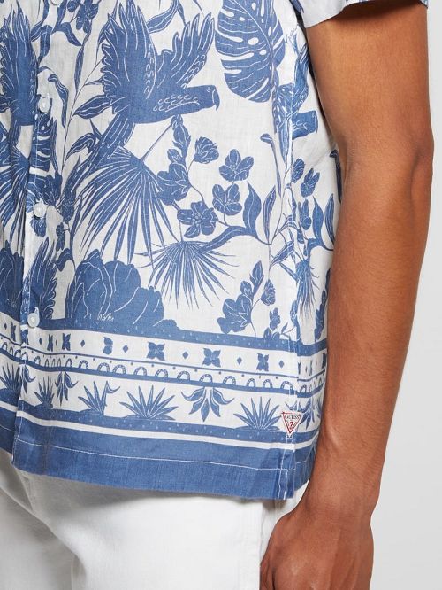 Guess Eco Island Border Linen Shirt Albastri | GUESS-SN31211