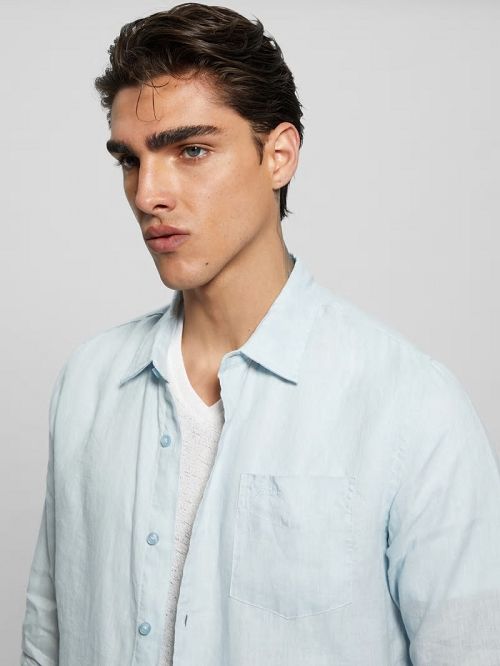Guess Eco Island Linen Shirt Albastri | GUESS-SN31085