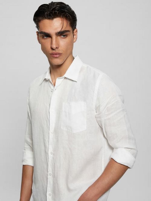 Guess Eco Island Linen Shirt Albi | GUESS-SN31187